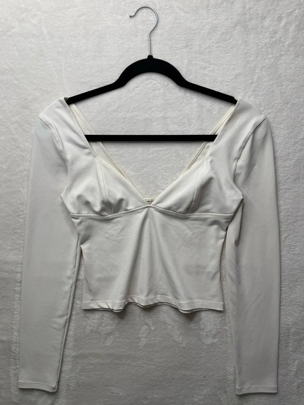 Free People - Cream V-Neck Long Sleeve Fitted Top